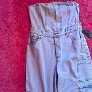 Women's Tube Cargo Denim Jumpsuit - Wild Fable Lavender Size large